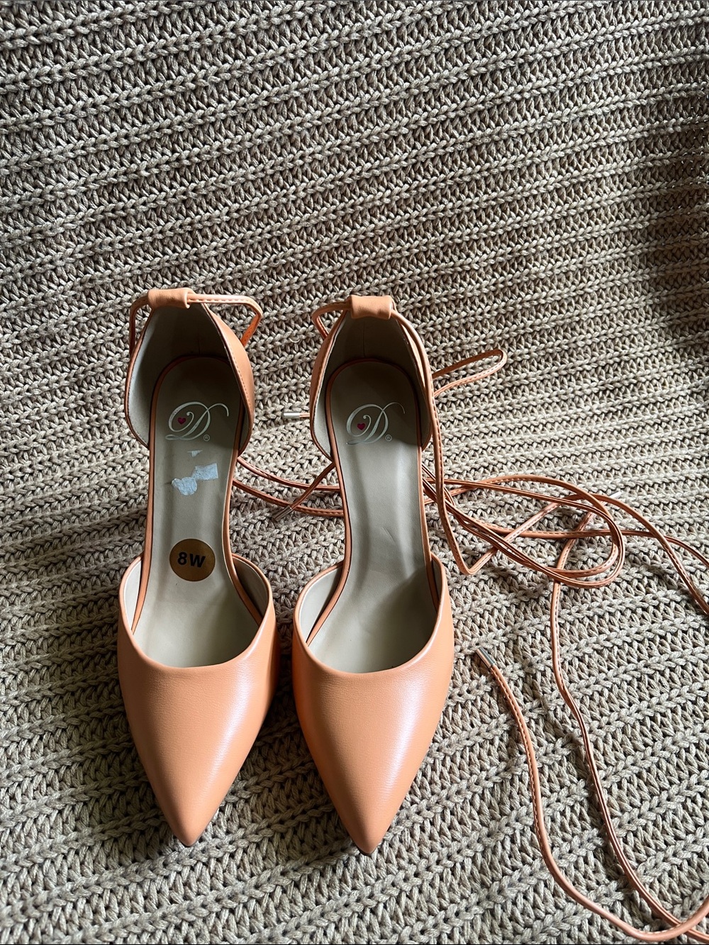 Dream Pairs Peach Lace-Up Pointed-Toe Heels